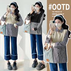 批发<b class='q'>实拍</b><b class='q'>孕妇装</b>春装2026春秋季新款长袖衬衫韩版假两件套<b class='q'>孕妇</b><b class='q'>减龄</b>上衣