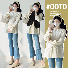 批发<b class='q'>实拍</b><b class='q'>孕妇装</b>春装2026春秋季新款长袖衬衫韩版假两件套<b class='q'>孕妇</b><b class='q'>拼接</b>上衣