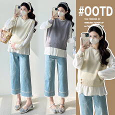 批发<b class='q'>实拍</b>小个子<b class='q'>孕妇装</b>春装2026春秋季新款长袖衬衫韩版假两件春季上衣