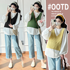 批发現货<b class='q'>实拍</b><b class='q'>孕妇装</b>春装2026春秋新款长袖衬衫马甲两件套装春季