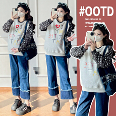 批发<b class='q'>实拍</b><b class='q'>孕妇装</b>薄款卫衣春装2026春秋新款插肩袖爱心波点撞色宽松上衣