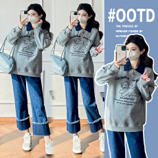 批发<b class='q'>实拍</b><b class='q'>孕妇</b><b class='q'>薄款</b>卫衣春装设计感新款拉链春秋刺绣宽松撞色牛仔领上衣