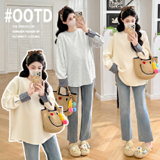 批发<b class='q'>实拍</b><b class='q'>孕妇</b><b class='q'>T</b>恤衬衫条纹袖拼接长袖卫衣春季2026新款打底衫宽松上衣