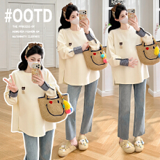 批发<b class='q'>实拍</b><b class='q'>孕妇</b><b class='q'>T</b>恤衬衫条纹袖拼接长袖卫衣春季2026新款时尚卡通上衣