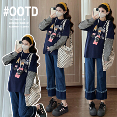 批发实拍現货孕妇装上衣春装2026新款T恤<b class='q'>打底衫</b>假两件条纹拼春秋