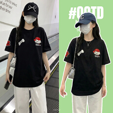 批发孕妇装纯棉短袖t恤2026<b class='q'>夏</b>新款正肩卡通刺绣花宽松圆领时尚上衣