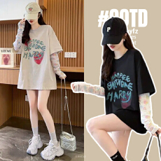 批发孕妇夏装长袖薄款2026新款韩版洋气假两件T恤<b class='q'>网纱</b>拼接防晒<b class='q'>上衣</b>女