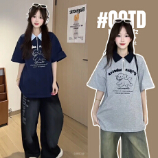 批发孕妇夏装线条狗狗刺绣撞色短袖T恤季2026新款宽松显瘦上衣polo领