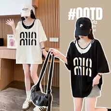 批发夏天孕妇装夏装短袖体恤棉短袖t恤夏新款印花假两件圆领上衣孕妇