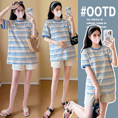 批发实拍有货纯棉<b class='q'>孕妇</b><b class='q'>装上</b>衣夏装2026新款条纹刺绣爱心<b class='q'>T</b><b class='q'>恤</b>宽松大码