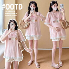 批发实拍有货雪花棉<b class='q'>孕妇</b><b class='q'>装上</b>衣夏装2026新款蕾丝拼接<b class='q'>T</b>恤衫中长款