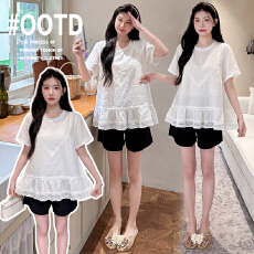 批发实拍有货纯棉孕妇装衬衫<b class='q'>夏</b>装2026新款蕾丝拼接上衣衬衣娃娃衫