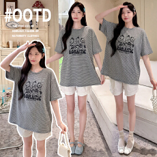 批发实拍有货雪花棉<b class='q'>孕妇</b><b class='q'>装上</b>衣夏装2026新款条纹<b class='q'>T</b><b class='q'>恤</b>卡通宽松中长款