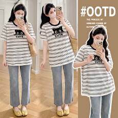 批发实拍有货雪花棉透气不闷热，<b class='q'>孕妇</b><b class='q'>装上</b>衣夏装新款条纹猫咪<b class='q'>T</b>恤衫