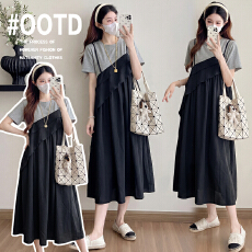 实拍2026新款时尚减龄吊带拼接假两件连衣裙夏季新款短袖中长裙女