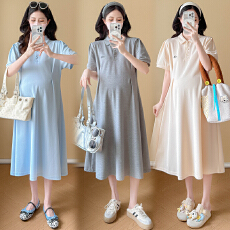 批发实拍孕妇<b class='q'>夏</b>装连衣裙2026新款中长款韩版polo翻领孕妇<b class='q'>夏</b>季纯棉裙子