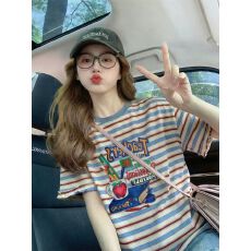 批发夏天孕妇装夏季设计感小个子条纹短袖t恤2026新夏季宽松减龄上衣