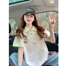 批发有货【210克珠地】孕妇装上衣夏装新款polo领短款t恤卡通刺绣