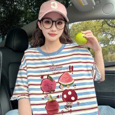 批发孕妇装纯棉花边条纹短袖t恤2026新款夏季宽松大码设计感小众上衣