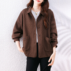 批发实拍大码女装夹棉<b class='q'>外套</b>2025<b class='q'>新款</b>纯色翻领提花开衫上衣时尚气质百搭