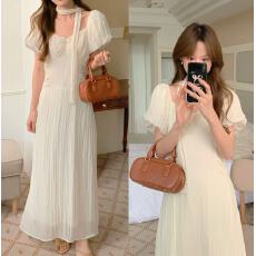 批发实拍已出 温柔风方领茶歇长裙新款仙女仙气初恋气质连衣裙