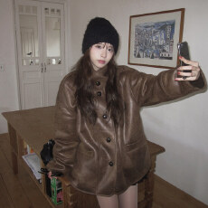 批发已出货 韩版 皮毛一体 羊羔毛 外套女 新款 麂皮绒 <b class='q'>机车</b> 服夹克