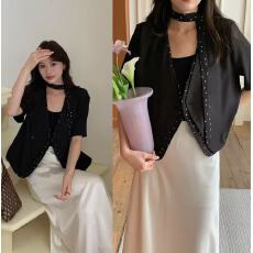 批发实拍已出 薄款短袖<b class='q'>西装外套</b><b class='q'>女</b>设计感西服配系带