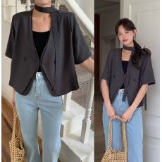 批发实拍已出 新款韩版V领波点飘带小<b class='q'>西装外套</b><b class='q'>女</b>宽松垫肩气质西服