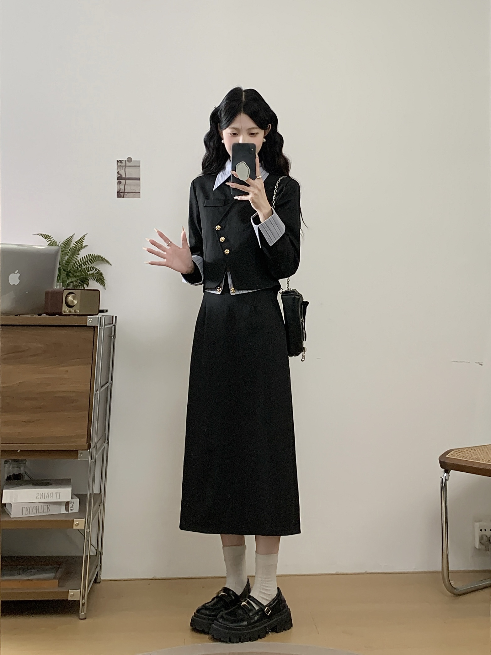 빅 사이즈 여성 의류 봄 새로운 표지 고기 외국 가스 Chic 블레이저 반신 스커트 학원 스타일 두 조각 여성 세트