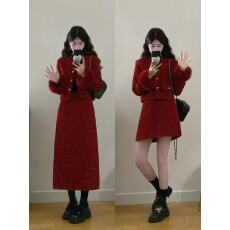 批发小香风毛呢套装2025<b class='q'>大码</b>女装新款气质高级感上衣<b class='q'>外套</b>半身裙两件套