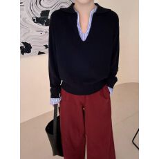 批发韩系假两件撞色拼接条纹针织衫女2025秋<b class='q'>冬</b>设计感显瘦气质长袖上衣