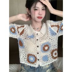 批发夏季女装<b class='q'>短袖</b>开衫针织<b class='q'>外套</b>温柔风设计感薄款别致打底上衣T恤