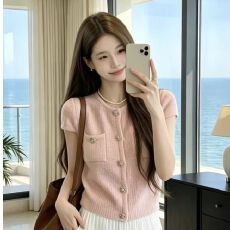 批发韩系粉色小香风修身显瘦短袖T恤女2026新款夏季法式高端小资上衣