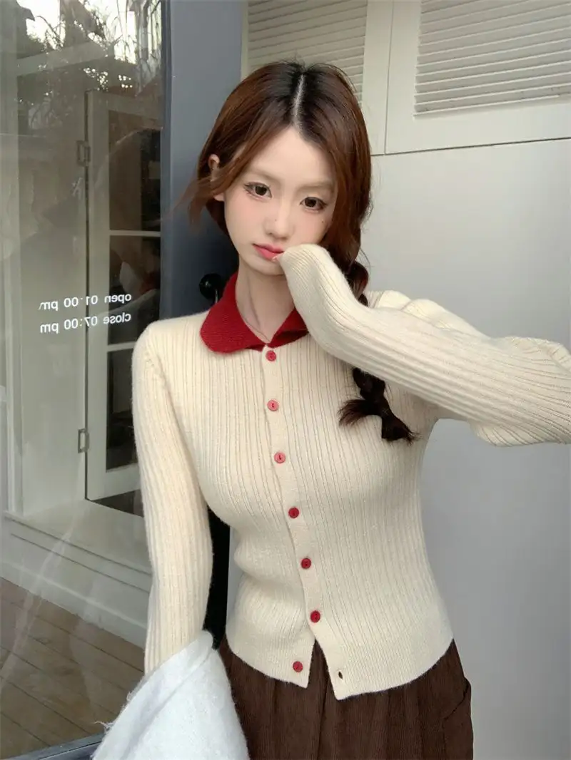 배색 폴라 칼라 니트 상세 이미지 9