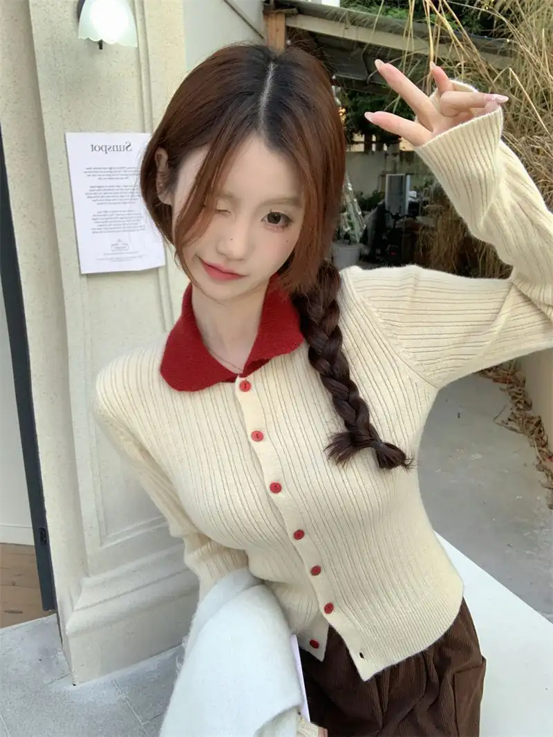 배색 폴라 칼라 니트 상세 이미지 10