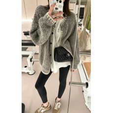 批发老钱小香风灰色花纱马海毛毛衣外套女秋冬高级感中长款针织开衫厚