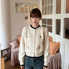 批发蝴蝶结刺绣针织衫<b class='q'>外套女</b>装秋冬2025新款甜美减龄宽松<b class='q'>短</b>款毛衣开衫