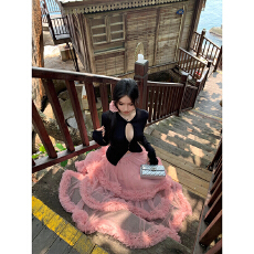 批发MISS CHANGE粉黛娇矜13米耗料不规则多层蛋糕蓬蓬裙半身长裙