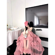 批发MISS CHANGE粉黛娇矜13米耗料不规则多层蛋糕蓬蓬裙半身长裙