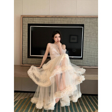 批发SHINESTING蓬蓬蛋糕网纱裙女重工木耳花边拼接大裙摆百搭显瘦长裙