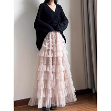 批发绝美浪漫网纱半身裙 春秋重工沙裙 显瘦及踝长款纱裙蛋糕裙