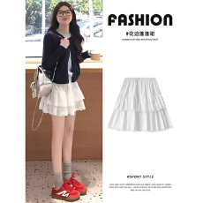 批发白色<b class='q'>蕾丝</b>蛋糕短裙女夏季甜美法式高腰显瘦花边a字芭蕾蓬蓬半身裙