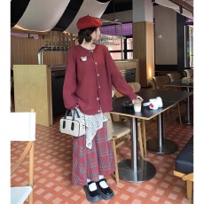 批发女装日系甜美套装女可爱针织毛衣不规则拼接半身裙两件套
