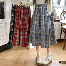 批发复古毛呢格子蛋糕半身裙女秋冬款2025新款<b class='q'>中长款</b>高腰呢子百褶裙子