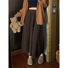 批发赫本风灯芯绒<b class='q'>半身裙</b>女秋冬季复古高腰遮胯显瘦中<b class='q'>长款</b>伞裙