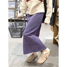 批发韩系穿搭紫色灯芯绒高腰<b class='q'>半身裙</b>女秋冬2025新款小众开叉a字长裙子