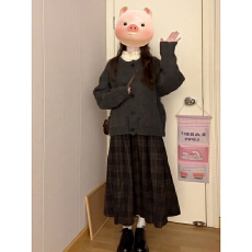 批发毛衣格子连衣<b class='q'>裙子</b>女秋冬2025新款小个子学院风早秋季穿搭套装<b class='q'>长</b><b class='q'>裙</b>