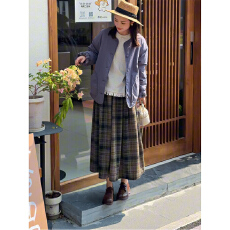 批发绿色格子半身裙女秋冬2025新款高腰显瘦a字中长款毛呢小个子伞裙