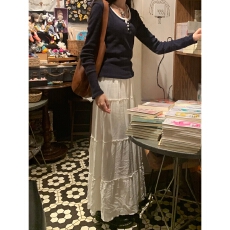 批发高个子白色高腰蛋糕裙女<b class='q'>秋</b>季百搭宽松拼接蓬蓬裙a字半身裙