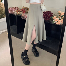 批发<b class='q'>夏季</b>绿色西装半身裙女小个子高腰a字长裙大摆伞裙